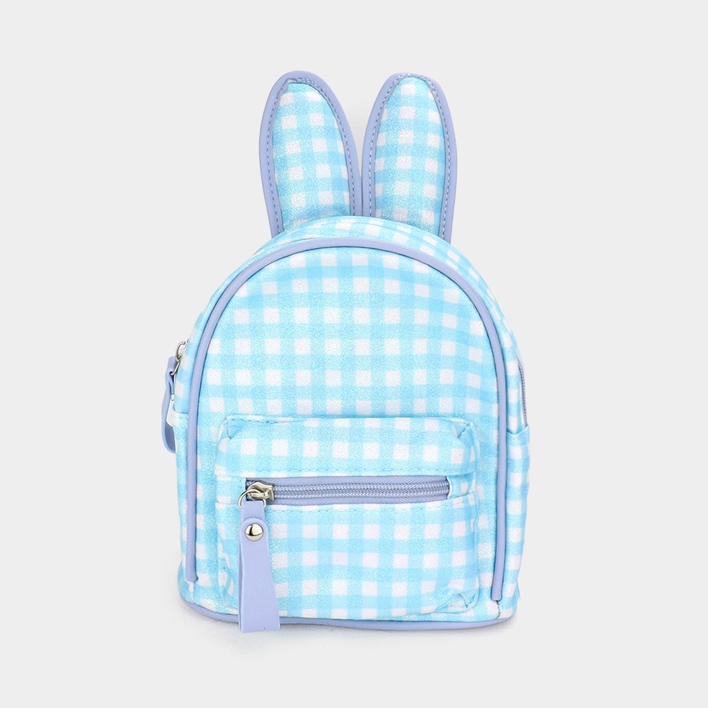 Light Blue Glittered Check Patterned Bunny Mini Backpack Bag